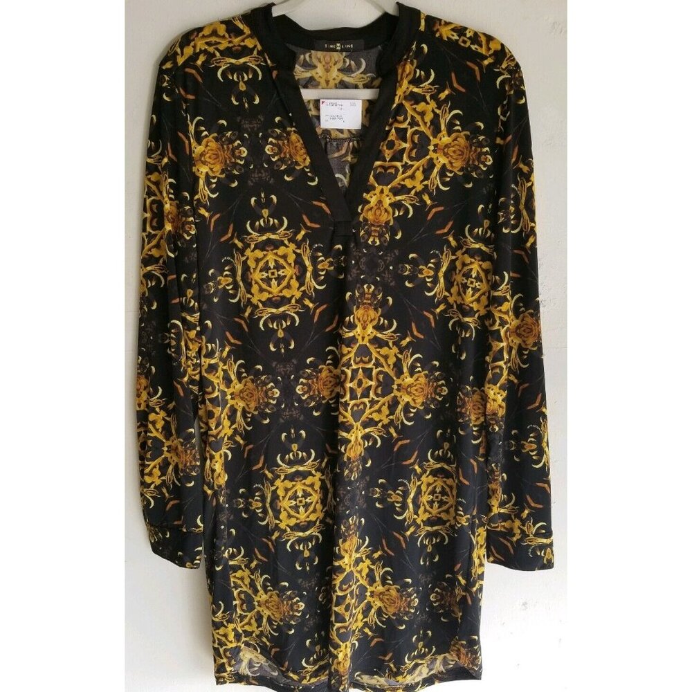 Time Line Long Sleeve Stretch Knit Abstract Tunic Top Dress sz L